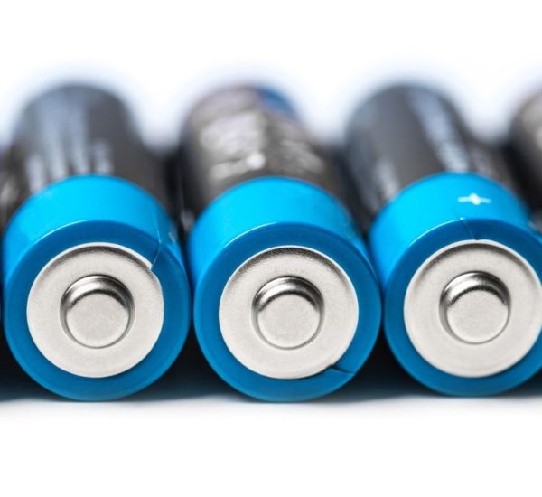 modern plain batteries and accumulators in a row